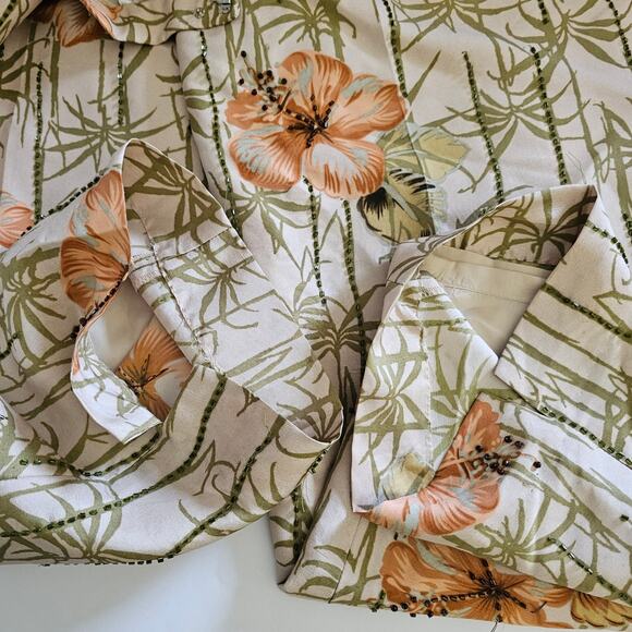 Vintage ADRIANNA PAPELL Silk Tropical Flower Beaded Lined PANTS Women's size 16 - Picture 6 of 10